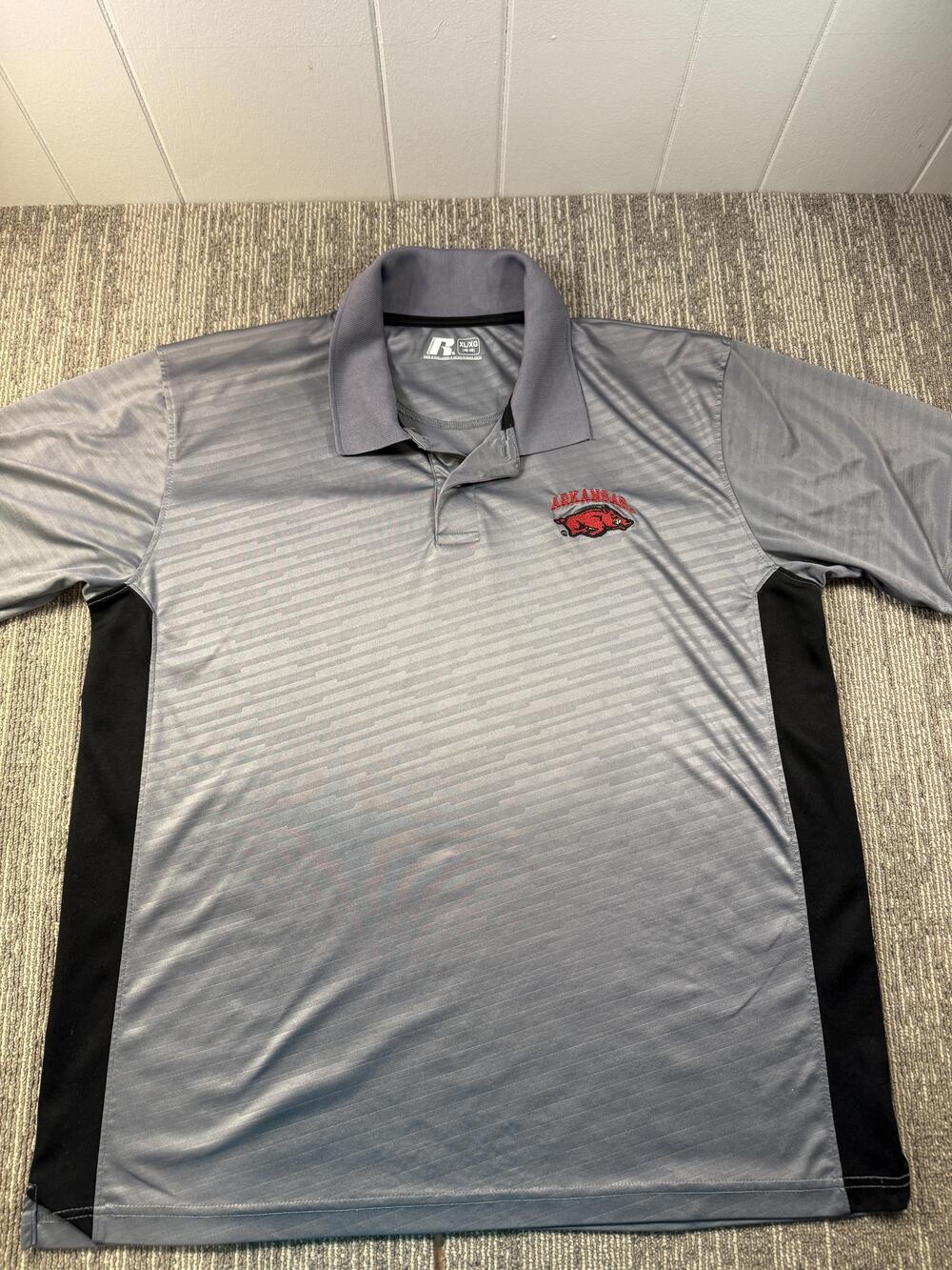 Arkansas Razorbacks Polo Shirt Mens XL Gray NCAA Football Russell Athletic